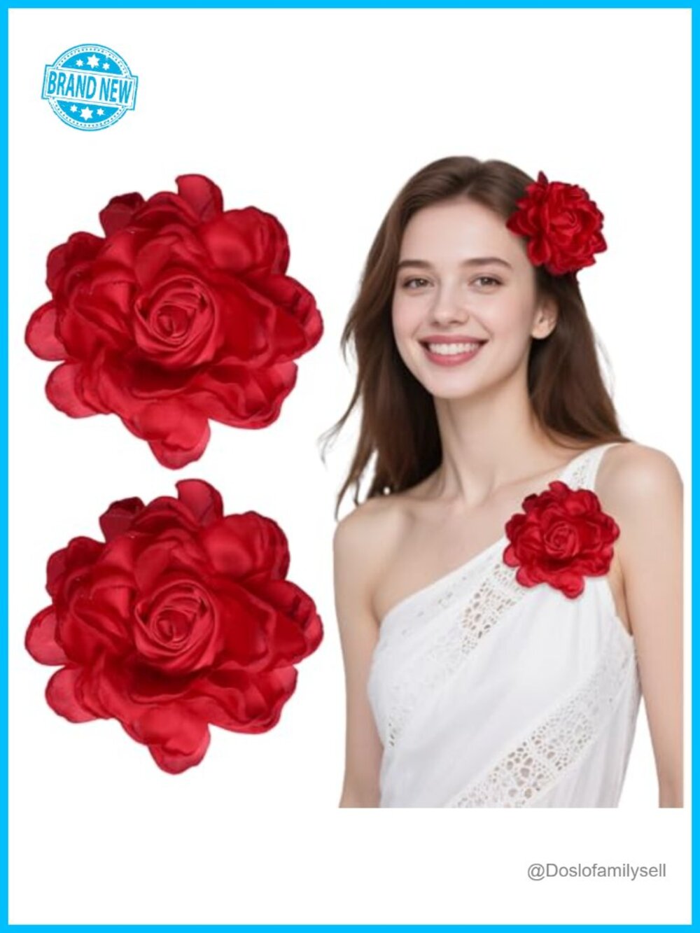 Satin Camellia Flower Brooch Pin Hair Clip Set 2pc